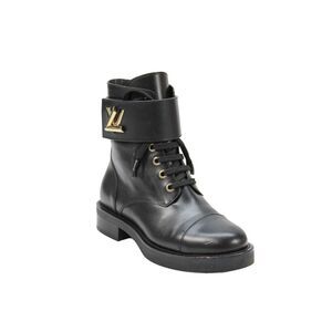 Louis Vuitton Womens Leather LV Embellished Cap Toe Ankle Boots Shoes Black Sz 4